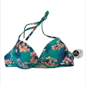 Hot Water blue floral bikini swim top size large NWT